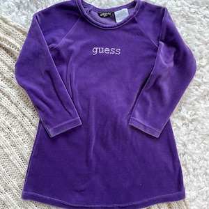 Vintage 2000s Y2K Toddler Girl Purple Velour Dress Guess Girls 4