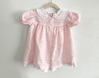 Vintage 1990s Baby Girl Light Pink Checkered and Lace Dress Somerset Lane 24 Months