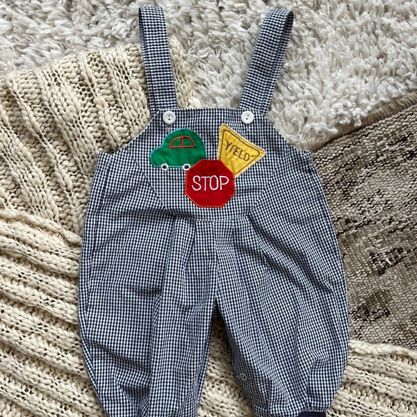 Vintage 1970s Plaid Overalls Baby Boy Car Truck Overalls Newborn Baby Gift New Mom Gift Unbranded 3-6 months