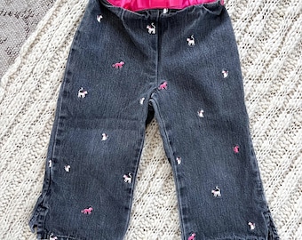 2000年代ヴィンテージ 猫の刺繍入り黒ジーンズ by Gymboree (サイズ 2T)