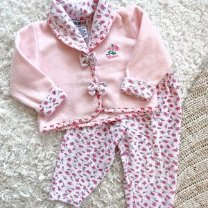 Vintage 1990s Baby Girl Comfy Fleece Two Piece Set Jacket and Pants High Impact 18 Months