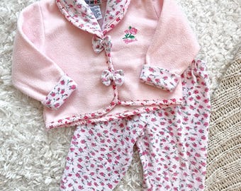 Vintage 1990s Baby Girl Comfy Fleece Two Piece Set Jacket and Pants High Impact 18 Months