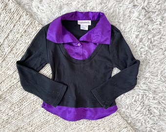 Vintage Y2K Toddler Girl Layered Button Down Collared Silky Blouse and Sweater Youngland 4T