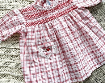 Vintage 1960s Red Plaid Baby’s First Valentines Dress Aesthetic Dress Nannette