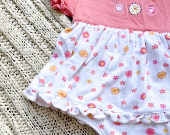 Vintage 1990s Baby Girl Skirted Bodysuit Floral Graphic Peek-A-Babe 24 Months