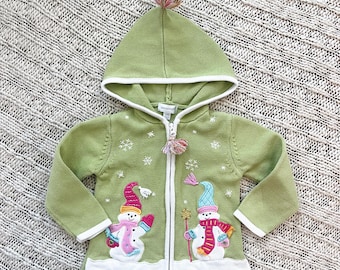 Vintage 2000s Snowman Zip-Up Cardigan Sweater by Savannah (Size Small/4T)