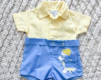 ヴィンテージ60年代バックパッキングタートルロンパース（Nannette製）（サイズ：0～3ヶ月）