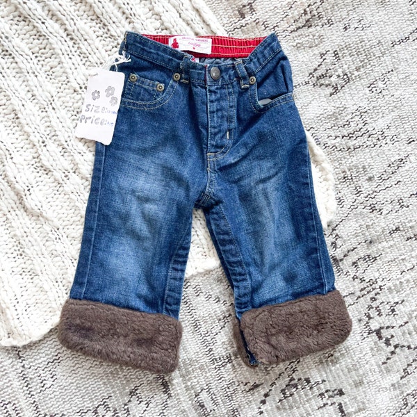 Vintage Y2K 2000s Baby Vintage Boot Cut Jeans with Faux Fur Cuff Baby Gap 12-18 Months
