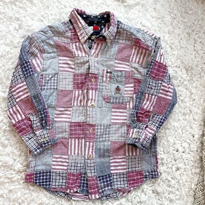 Vintage Y2K 2000s Gender Neutral Boys Button Down Patchwork Shirt Tommy Hilfiger 6