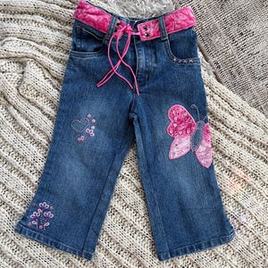 Vintage Y2K Toddler Girl Denim Jeans with Velvet Belt and Details Arizona Jean Company 2T