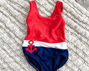 Vintage 70s Nautical Anchor One Piece Swimsuit by Florence Eiseman (Size 2T)