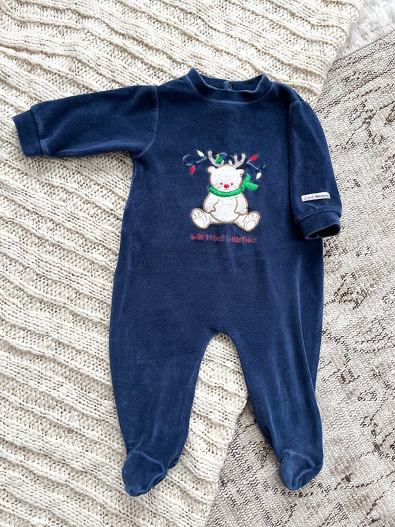 Vintage 1990s Babys First Christmas Velour Footie Pajamas First Christmas Outfit Christmas Eve Outfit First Moments 6 9 Months Etsy Canada