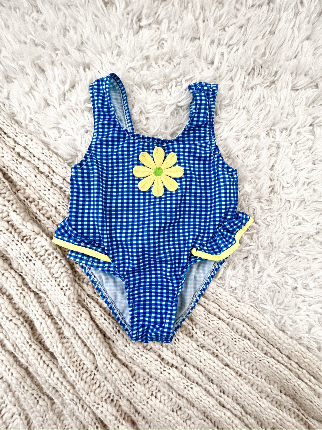 Vintage 1990s Baby Girl One Piece Swimsuit With Daisy Appliqué Etsy