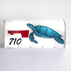 Painted Teal and Turquoise Sea Turtle Mailbox