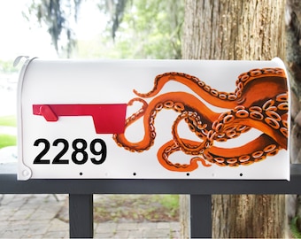 Custom Hand painted Octopus White Mailbox with House number
