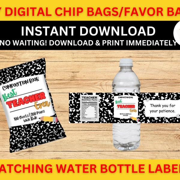 Chip/Favor Bag Template and Water Bottle Labels | Teacher Appreciation Week