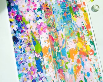 Giclee print of my original art 'floral borders' A4 or A3 flowers splash painting. Art