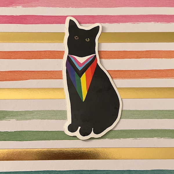 Bean Pride Bandana Sticker- Black Cat Sticker - Vinyl Sticker - Waterproof Sticker - Cat Merchandise - Black Cat Gifts - LGBTQ+