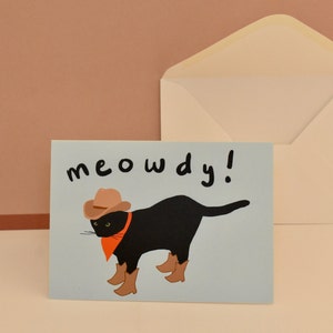 Cowboy Bean - Greeting Card - Black Cat Card - 100% Recycled Paper - Cat Stationary - Black Cat Gifts - Meowdy