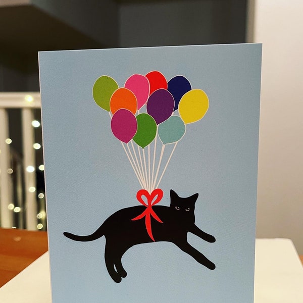 Balloon Bean - Greeting Cards - Cat Card - Birthday Card - Cat Gifts - Black Cat Merchandise - 100% Recycled Paper
