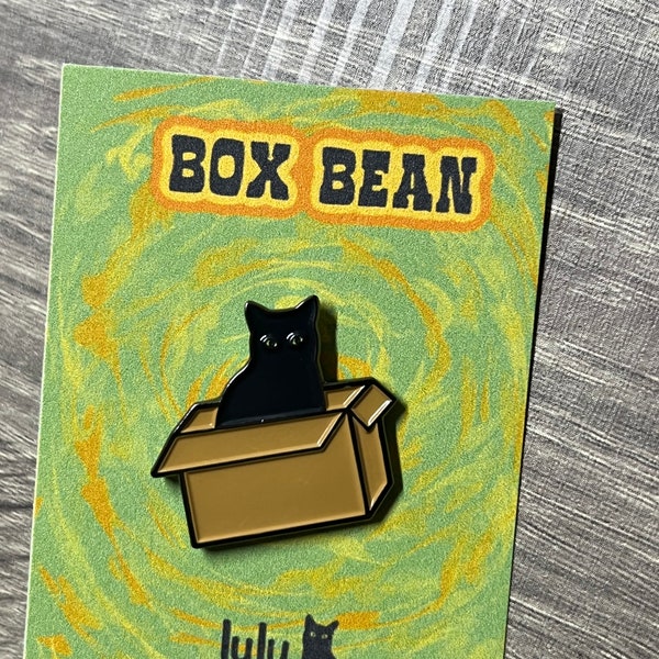 Black Cat Pin - Box Bean Pin - Cat pin - Enamel Pins - Black Cat Gifts - Black Nickel Soft Enamel