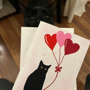 Love Balloon Bean - Greeting Card - Black Cat Card  - Cat Stationary - Black Cat Gifts - Love- Romantic Gift - Valentine’s Card