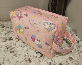 Double Zipper Pouch for Makeup / Toiletry / Travel Pouch Kawaii Japanese Characters Pink