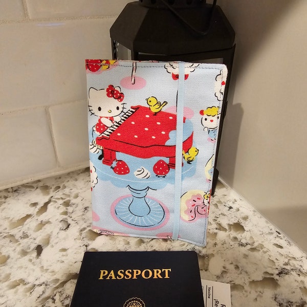 Passport and vaccination card holder with clear vinyl pocket Cute Kitty