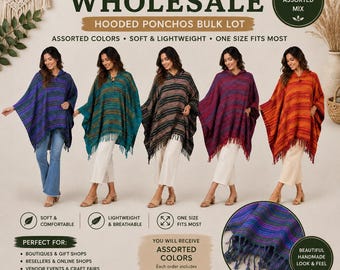 Groothandel assortiment capuchonponcho's – bulkpartij kleurrijke geweven poncho's met franjes