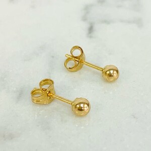 14K Yellow Gold Stud Earrings Push Back For Womens Kids / Ball Gold Earrings / Dainty Earrings / Everyday Earrings / Aretes Oro Real Niños