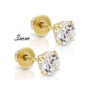 Newborn Baby Kids Childrens Stud Earrings Screw Back 3mm in Solid Gold 10K Aretes para Ninos Oro Real Gold Stud Earrings Baby Girls Earrings