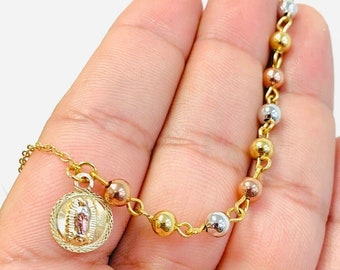 Virgen de Guadalupe Bracelet 7.5" Handmade Protection Charm Women's Bracelet/Religious Jewelry for Devotion Catholic Gifts Beads Bracelet