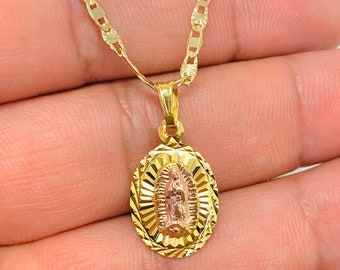 Details about   14K Tri Tone Gold CZ Religious Guadalupe Charm Pendant For Necklace Chain 