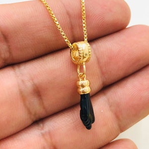 14K Yellow Gold Filled Black Azabache Hand Necklace with Box Chain 20" for Women's / Protection Jewelry/ Dainty Necklace/ Cadena de Azabache