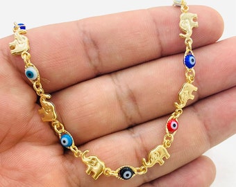 Women's Bracelet Elephant Evil Eye 7.5" / 14K Gold Filled Bracelet for Good Luck & Protection / Everyday Dainty Bracelet  / Pulsera de Mujer