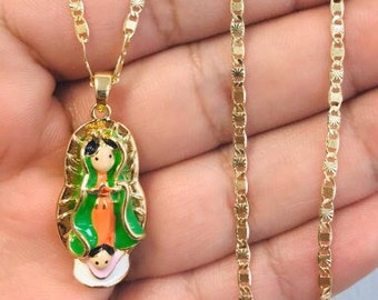 Virgen de Guadalupe Necklace / Kids Version Guadalupe Pendant / Gold Filled Our Lady of Guadalupe Necklace 16" / Cadena y Dije de Guadalupe