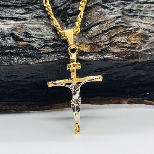 Two tone crucifix necklace top