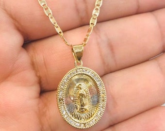 Virgen de Guadalupe Pendant With Valentino Chain / Womens Necklace/ Cadena y Dije de la Virgen de Guadalupe/ Dainty Guadalupe Necklace 24x18