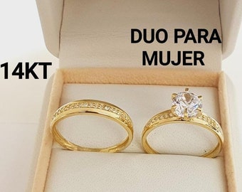 Anillo de Matrimonio Bodas Solitario para Mujer en Oro Solido Real 14K Duo para Mujer Anillo de Parejas Solitaire Ring Gold Engagement Ring