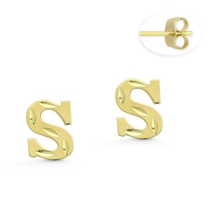 14k Yellow Gold Letters Earrings Initials/ CZ Initial Stud Earrings in 14K Gold/ Aretes de Iniciales Oro 14k/ Push Back Diamond Cut Earrings