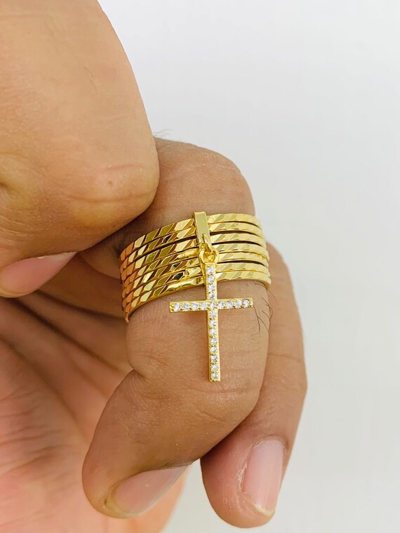 Anillo De 3 Tonos En Oro De 14K En Forma Semanario Para La Mujer