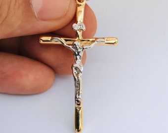 Mens Cross Pendant / Everyday Cross Pendant  / Crucifix Pendant 48x28mm / Cruz Para Hombre de Oro