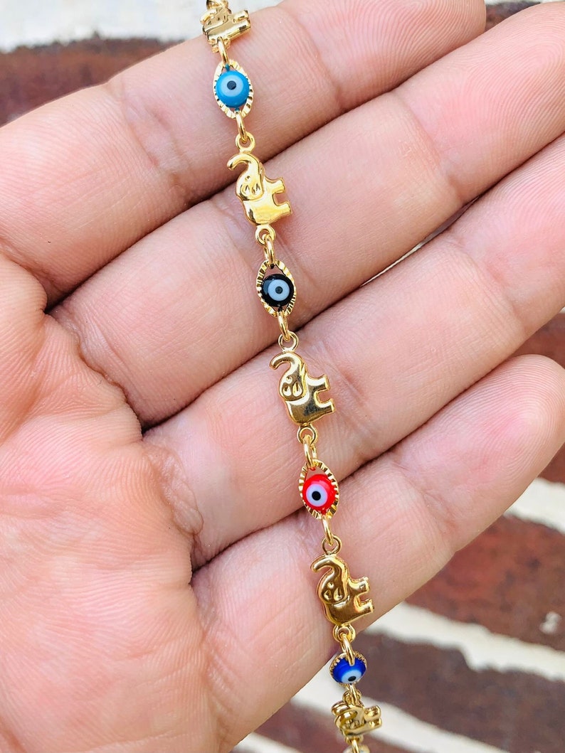 5.5 Baby/Childrens Boy/Girls Gold Filled Elephant Evil Eye Baby Bracelet Luck/14k Real Gold Filled Baby Bracelet Evil Eye Elephant Bracelet image 1