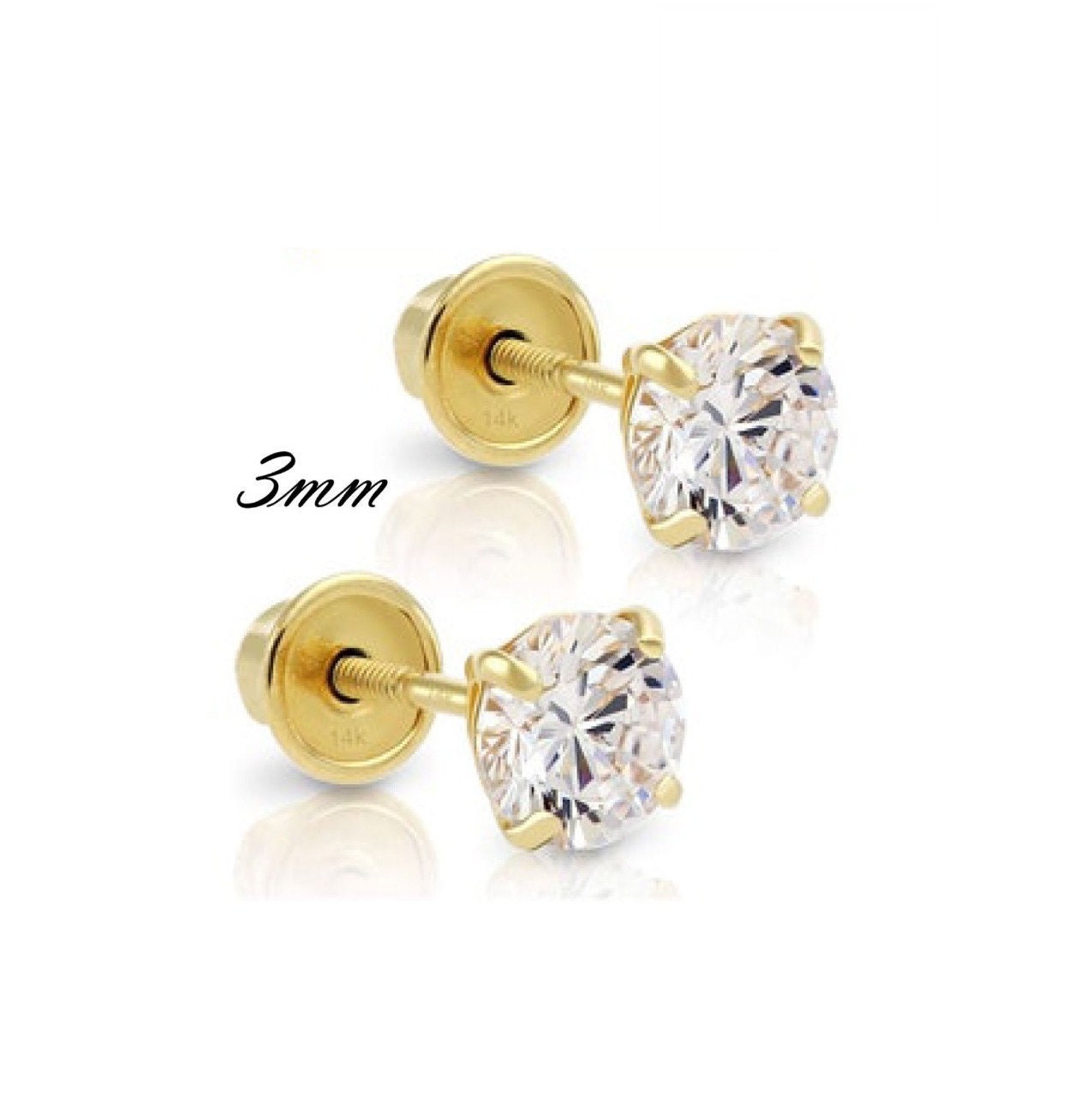 Gold earrings for a newborn baby Heart with zircons | JewelryAndGems.eu
