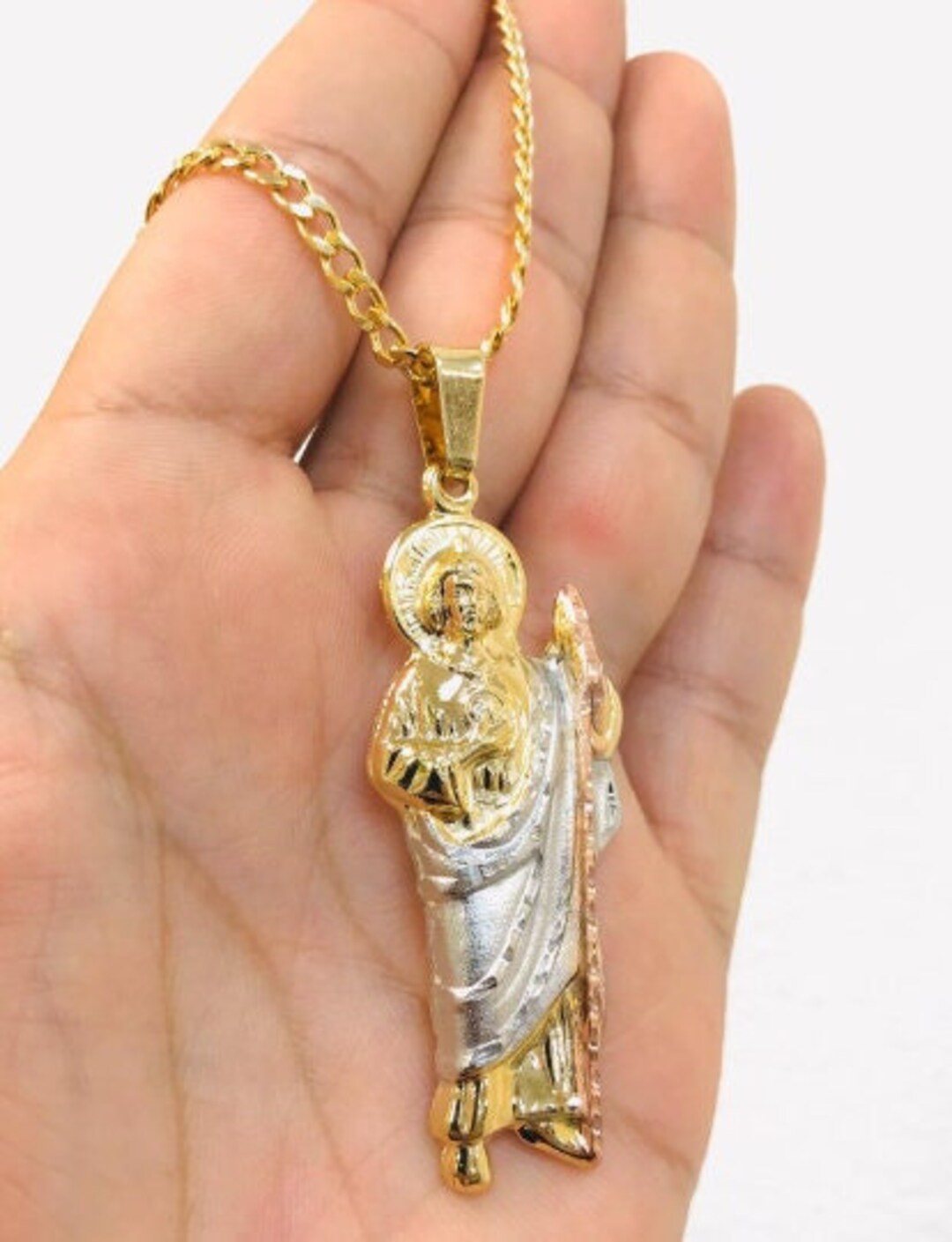San Judas Necklace Pendant 2.5x1 / Mens Necklace 24 / Gold 
