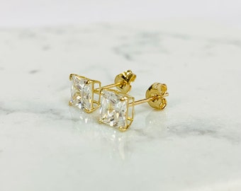 10K Real Gold Square Stud Earrings / Gold For Mens Womens Earrings 5mm / Studs Earrings / Daily Earrings/ Aretes del Diario en Oro Solido