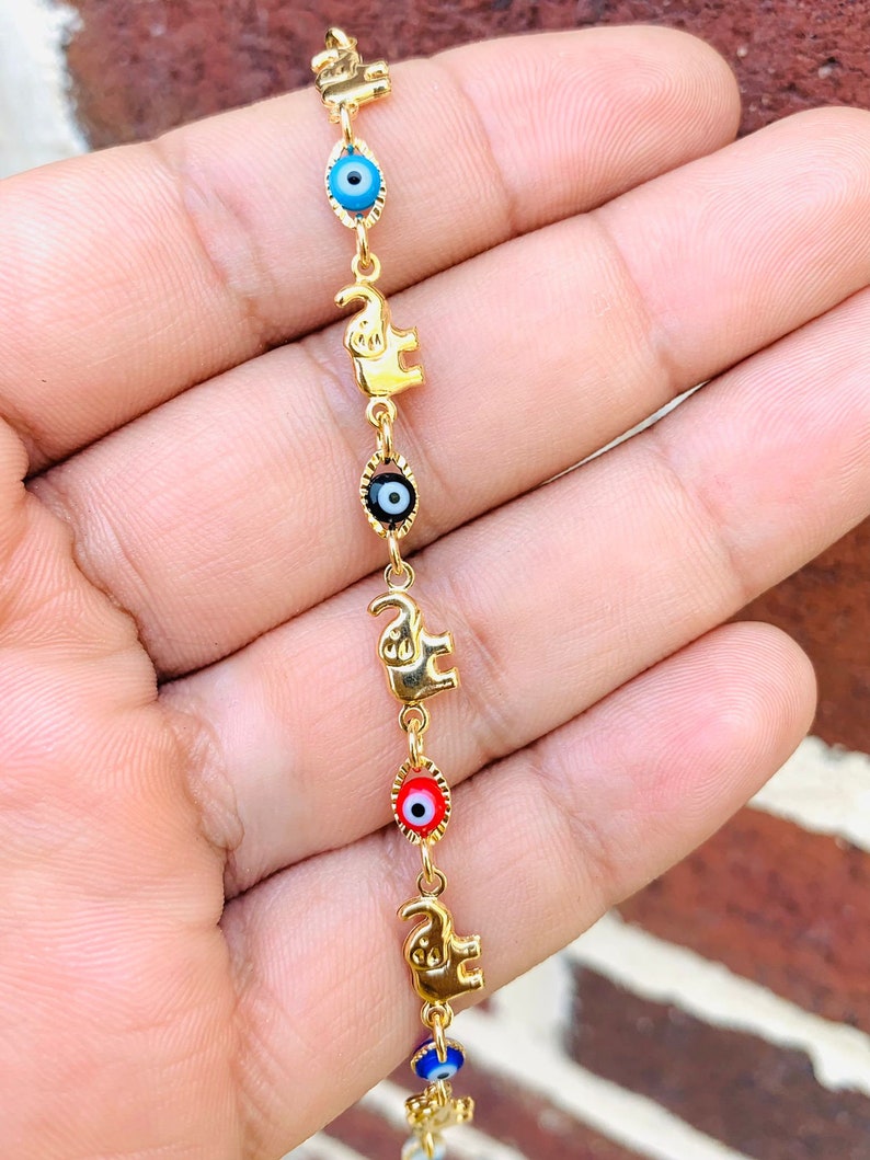 5.5 Baby/Childrens Boy/Girls Gold Filled Elephant Evil Eye Baby Bracelet Luck/14k Real Gold Filled Baby Bracelet Evil Eye Elephant Bracelet image 2