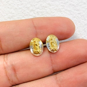 Aretes de la Virgencita de Guadalupe en Tres Oros Para Niñas o Mujer / Regalos de Navidad / Gold Earrings for Kids / Studs Earrings New image 5