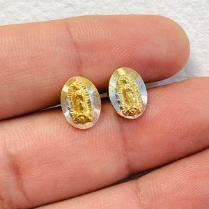 Aretes de la Virgencita de Guadalupe en Tres Oros Para Niñas o Mujer / Regalos de Navidad / Gold Earrings for Kids / Studs Earrings New image 6