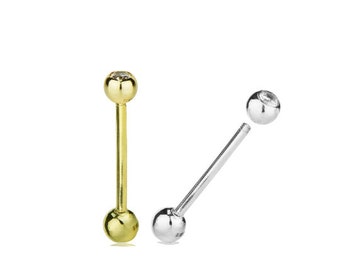 Body Jewelry Piercing Ball Barbell Tongue Ring 14K Yellow/White Real Gold For Womens Ladies Girls / Aretes del Ombligo en Oro Solido Real